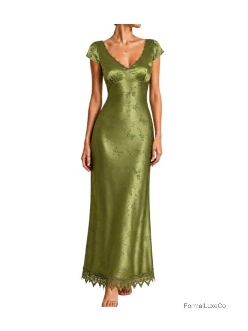 Satin Midi Dress Corset Crisscross Back Lace Trim Puff Sleeve